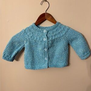 New Hand Knit Infant’s Turquoise Cardigan Sweater